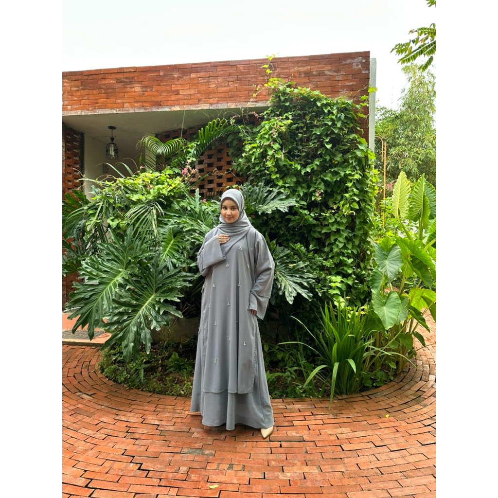 Gamis Ceruti Premium Set Hijab + Outer Payet – Gamis Pesta Elegan Syar’i | HawliaZaima one set