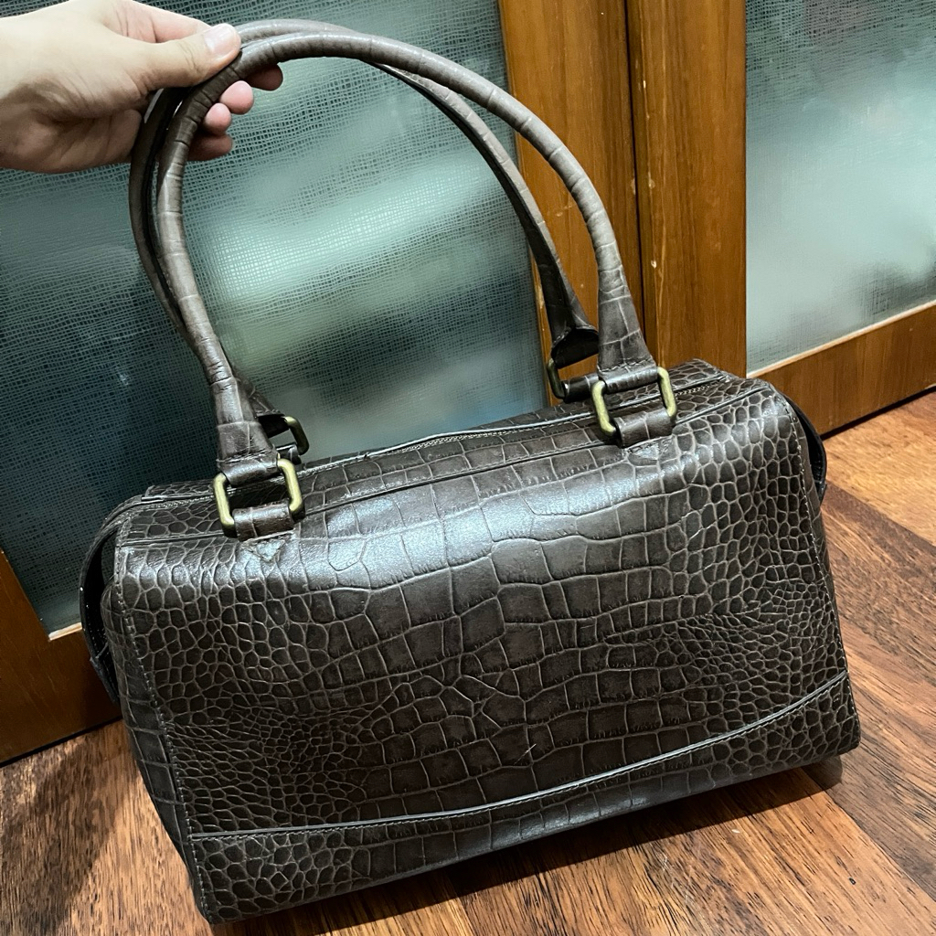 Preloved gobelini handbag kulit coklat