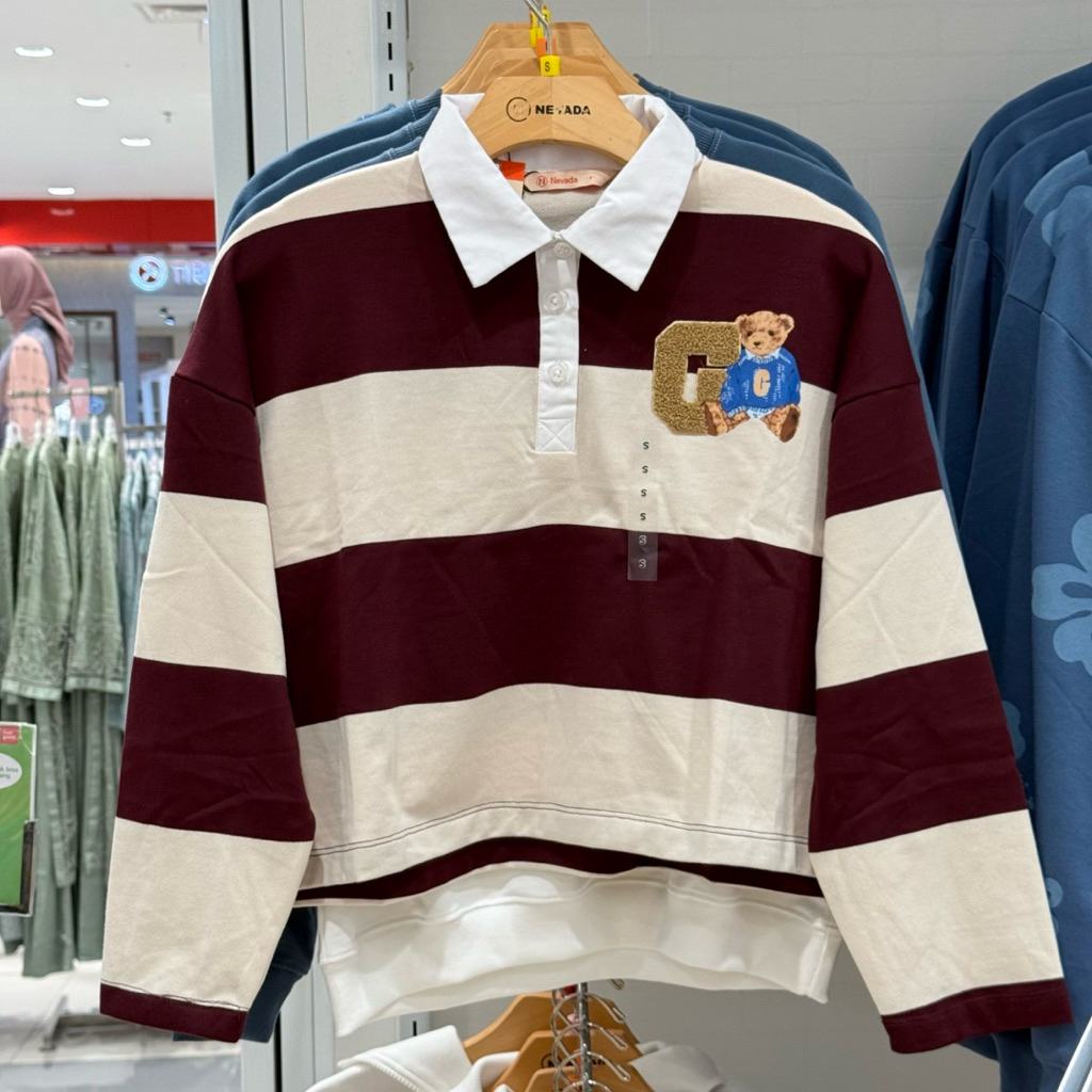 sweater vest crop kerah teddy bear wanita S-XL