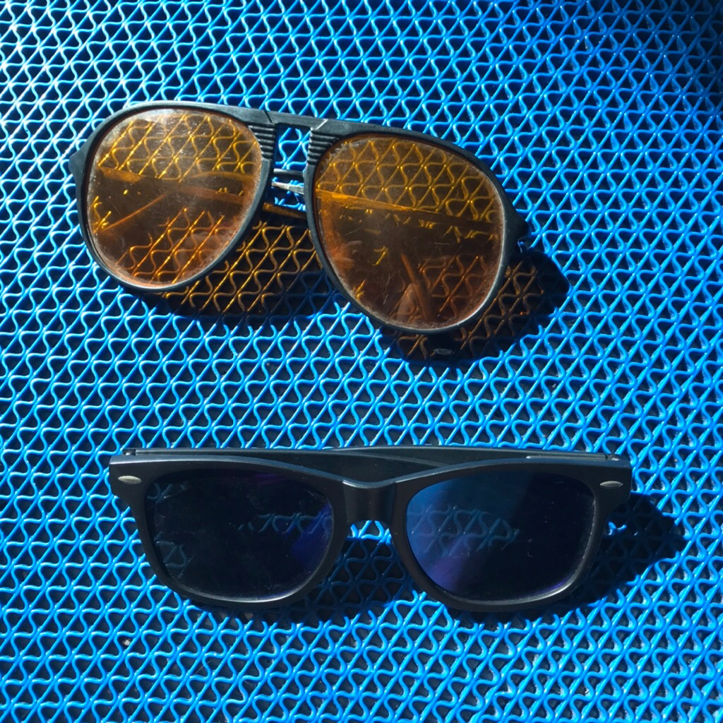 Vintage Retro Eye Sunglasses yelow psychedelic  colorway  And rayban wayfarer wannabe