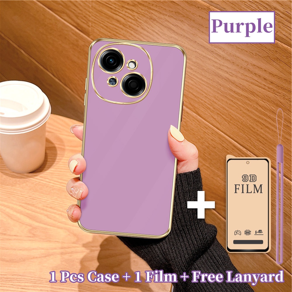 2 in 1 Casing HP Tecno Spark Go 2025 1 1s POP 9 4G KL4 KL4h Case Tipis softcase Bingkai Emas estetik