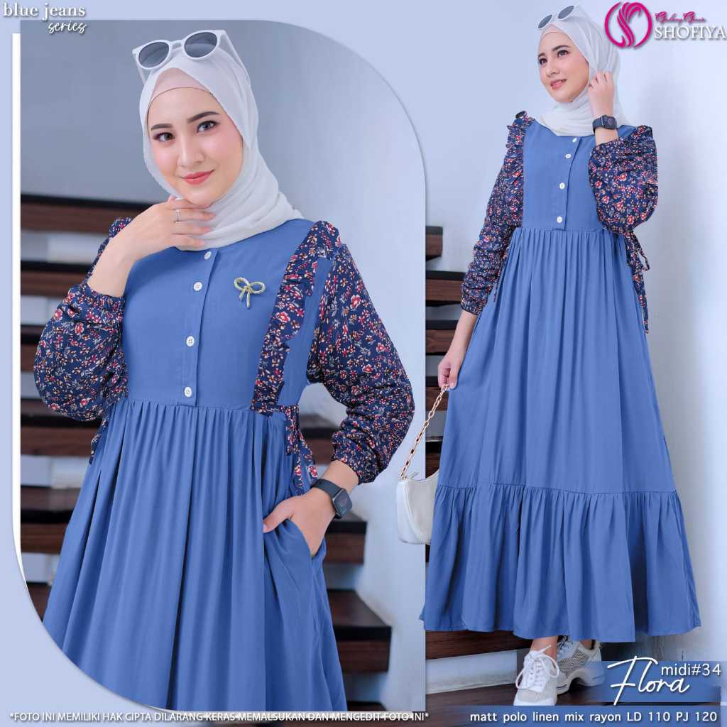Flora Midi Dress Original Shofiya Bahan Rayon Luna Original Product Shofiya Dress Rayon Shofiya