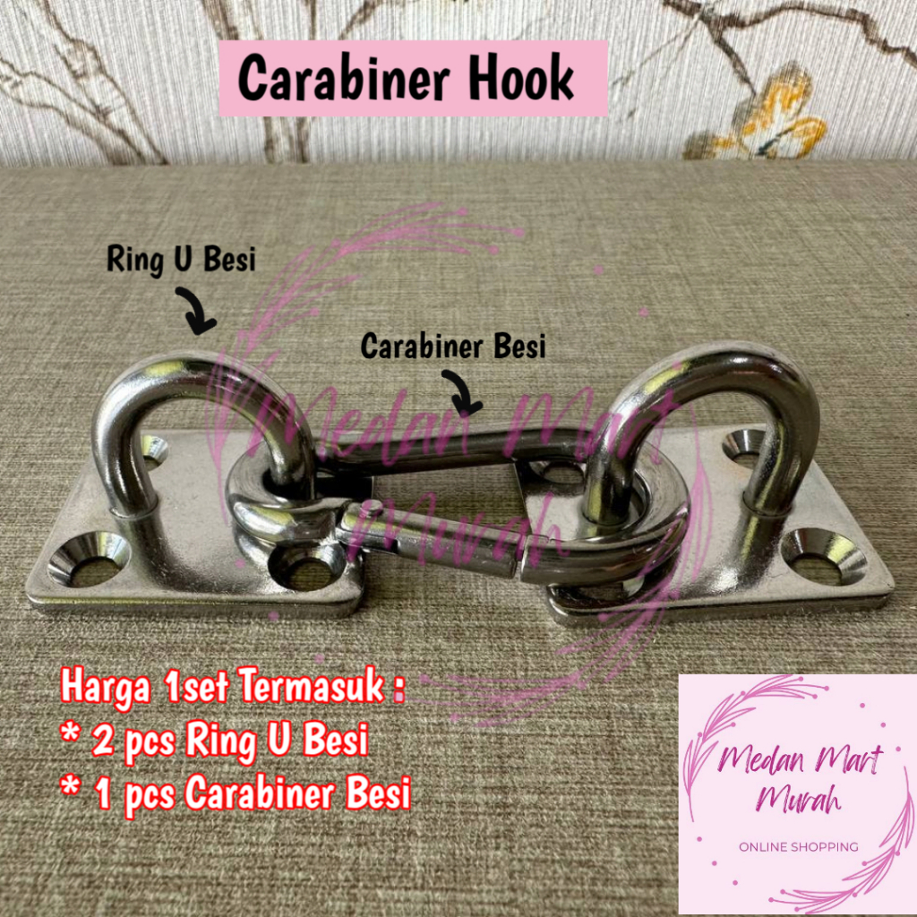 Medan Mart - Carabiner Hook Stainless + Ring D Untuk Penahan Angin / Penahan Roller