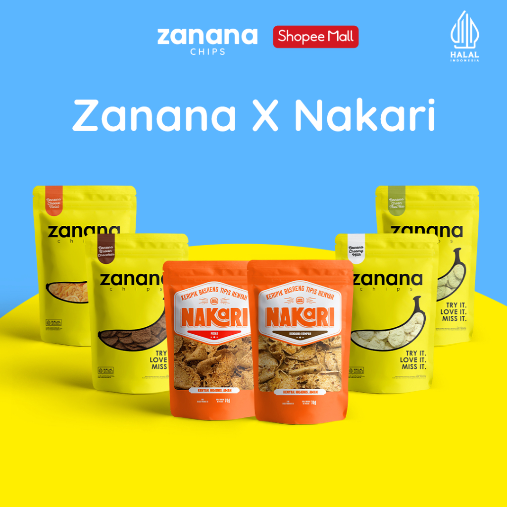 

Zanana Chips X Nakari Basreng | Bundling Zanana Keripik Pisang All Varian dan Nakari Basreng Tipis Renyah