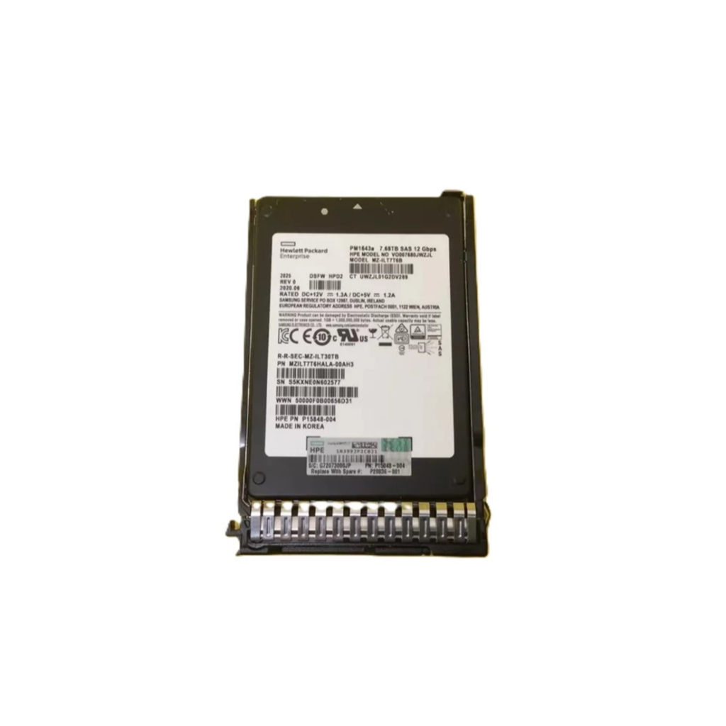 HPE 7.68TB SAS 12G RI SFF SC PM1643a SSD PN P19909-B21 P20836-001