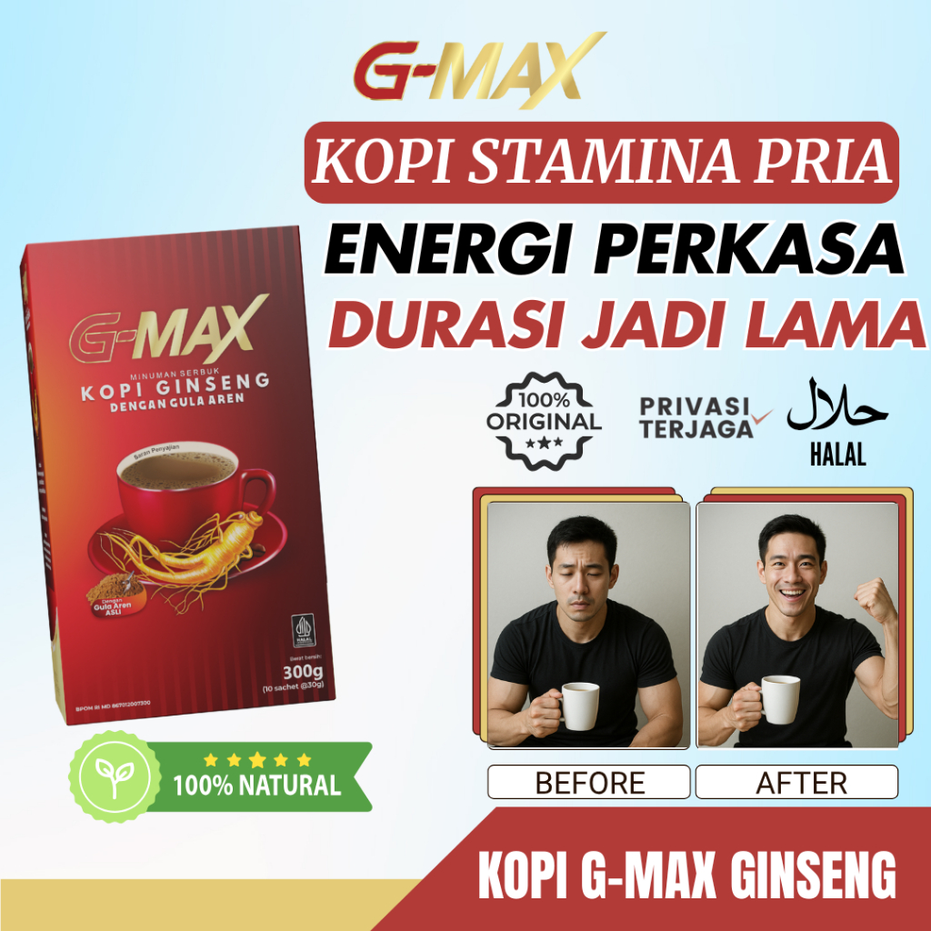 

Gmax - Kopi Ginseng Rasa Gula Aren Untuk Meningkatkan Stamina Pria - Coffee Ginseng Terlaris 1BOX