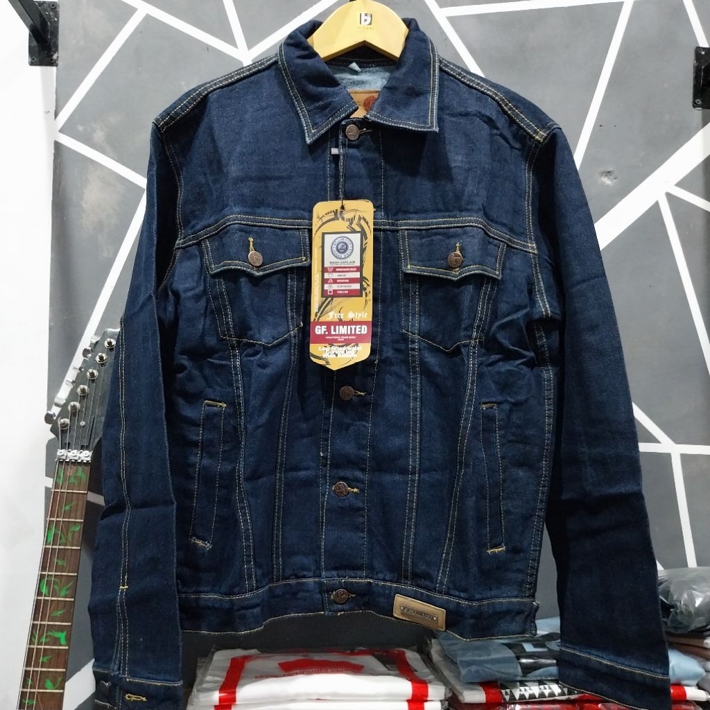 GF.LIMITED ORIGINAL Jacket Jeans Pria Model Standar Biru Dongker Spesial Edition Terlaris Denim Wash