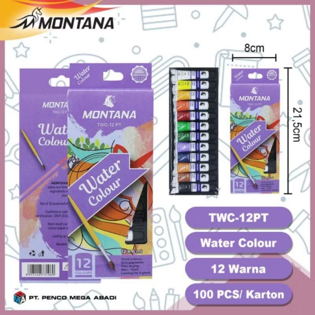 

cat air water colour montana 12 warna 6mlx12tube