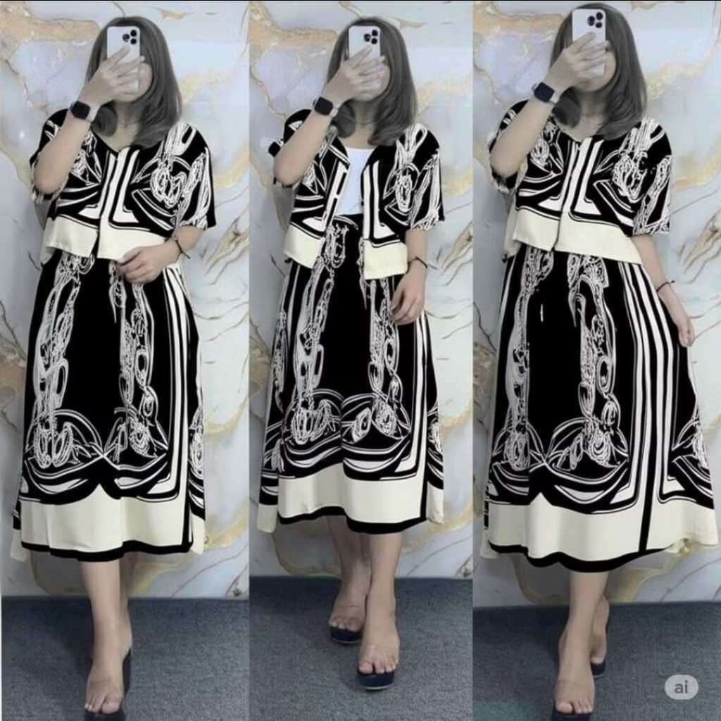 ONESET ROK 2in1 ATASAN CROP MOTIF SULTAN COTTON PREMIUM // FASHION TREND WANITA DEWASA