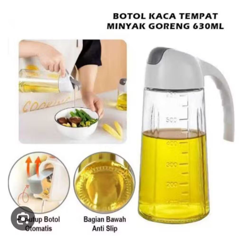 Botol Minyak Botol Kaca Jar Serbaguna Gelas Minyak Tutup Otomatis 680ml