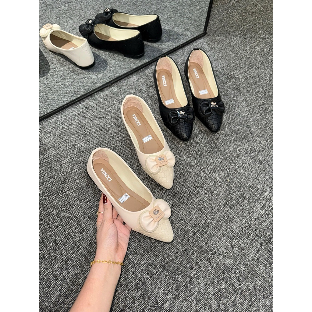 NURA-(Sepatu Flat PREMIUM pita dan logo gucci mewah)
