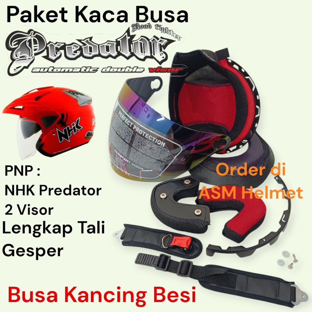 Paket Lengkap Kaca Visor Helm NHK Predator 2 Visor + Busa Fullset Helm NHK Predator Double Visor NHK