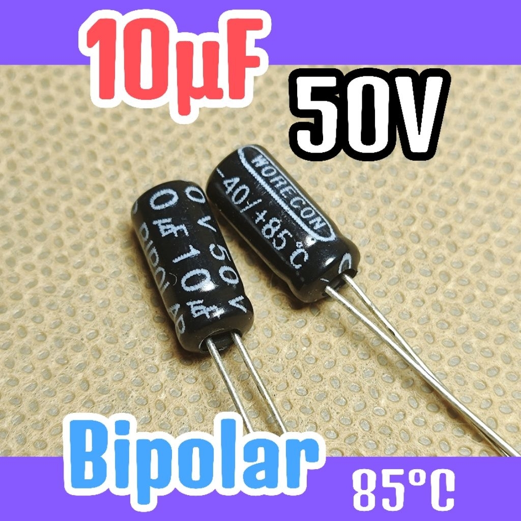 Kapasitor capasitor elko elco BP NP 50v 10uf 50v 10 uF 50 v 50volt BIPOLAR NONPOLAR ORIGINAL