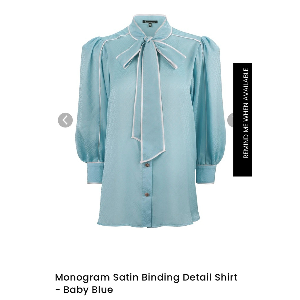 Preloved Monogram Satin Binding Detail Shirt Baby Blue Buttonscarves