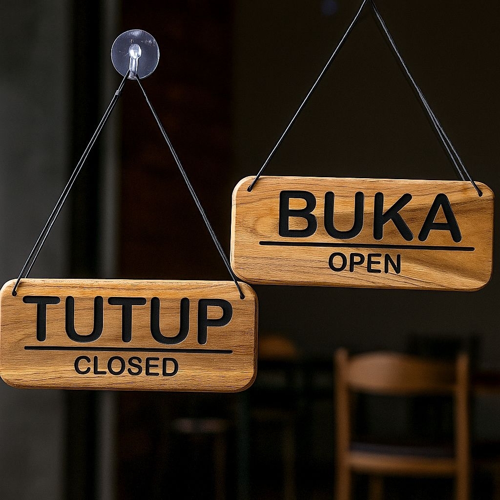 Plang Tanda Open Closed Buka Tutup Tali Gantung Kayu Jati Ukir Classic Rustic