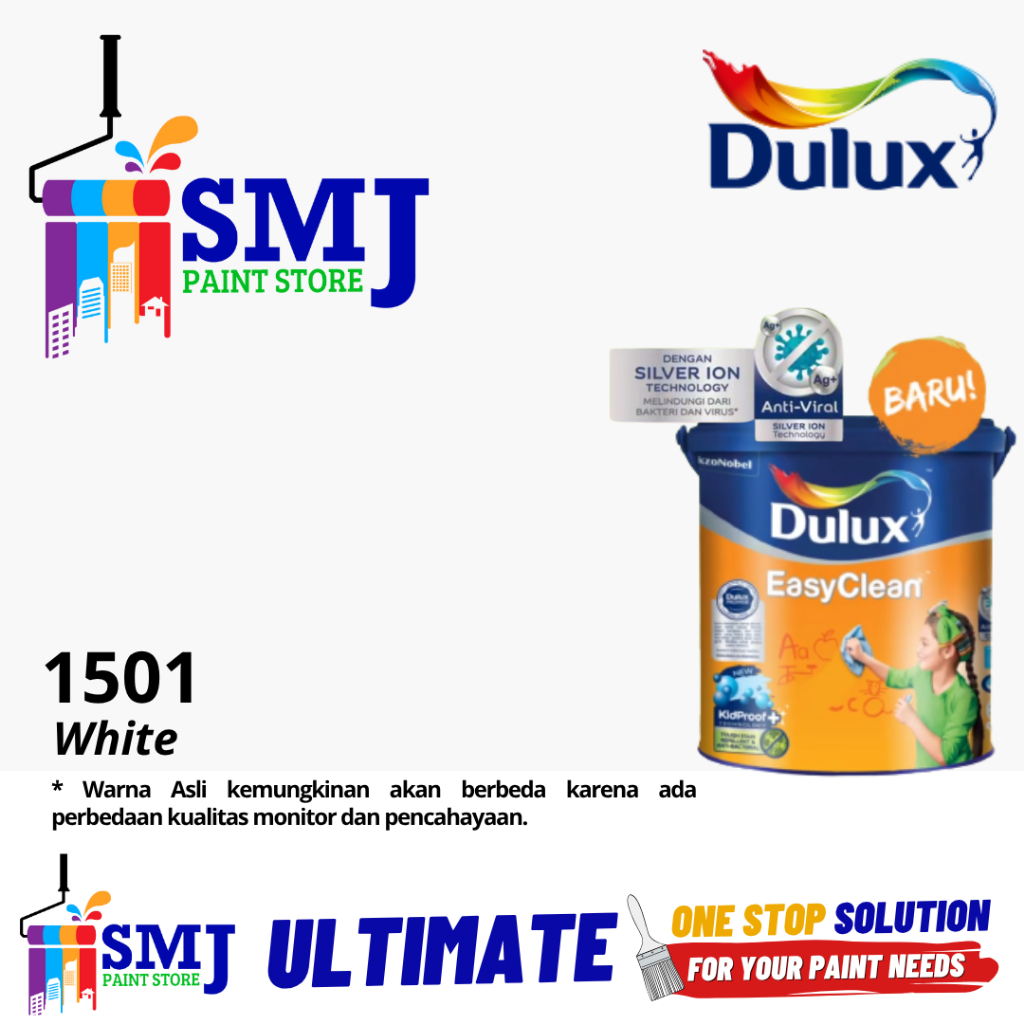 CAT TEMBOK INTERIOR DULUX EASY CLEAN PUTIH 1501 KEMASAN 20 LITER