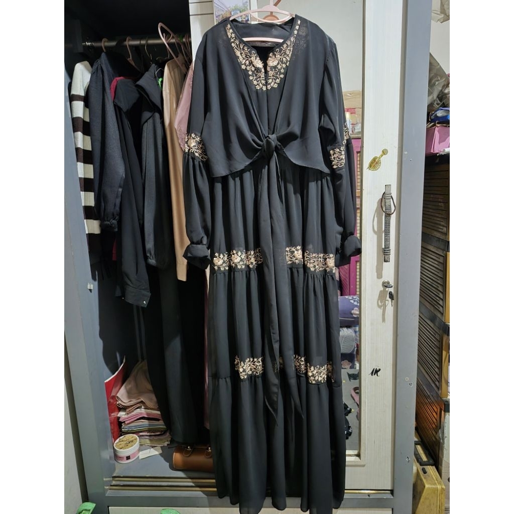 GAMIS ABAYA REMPEL SUSUN BLACK GOLD