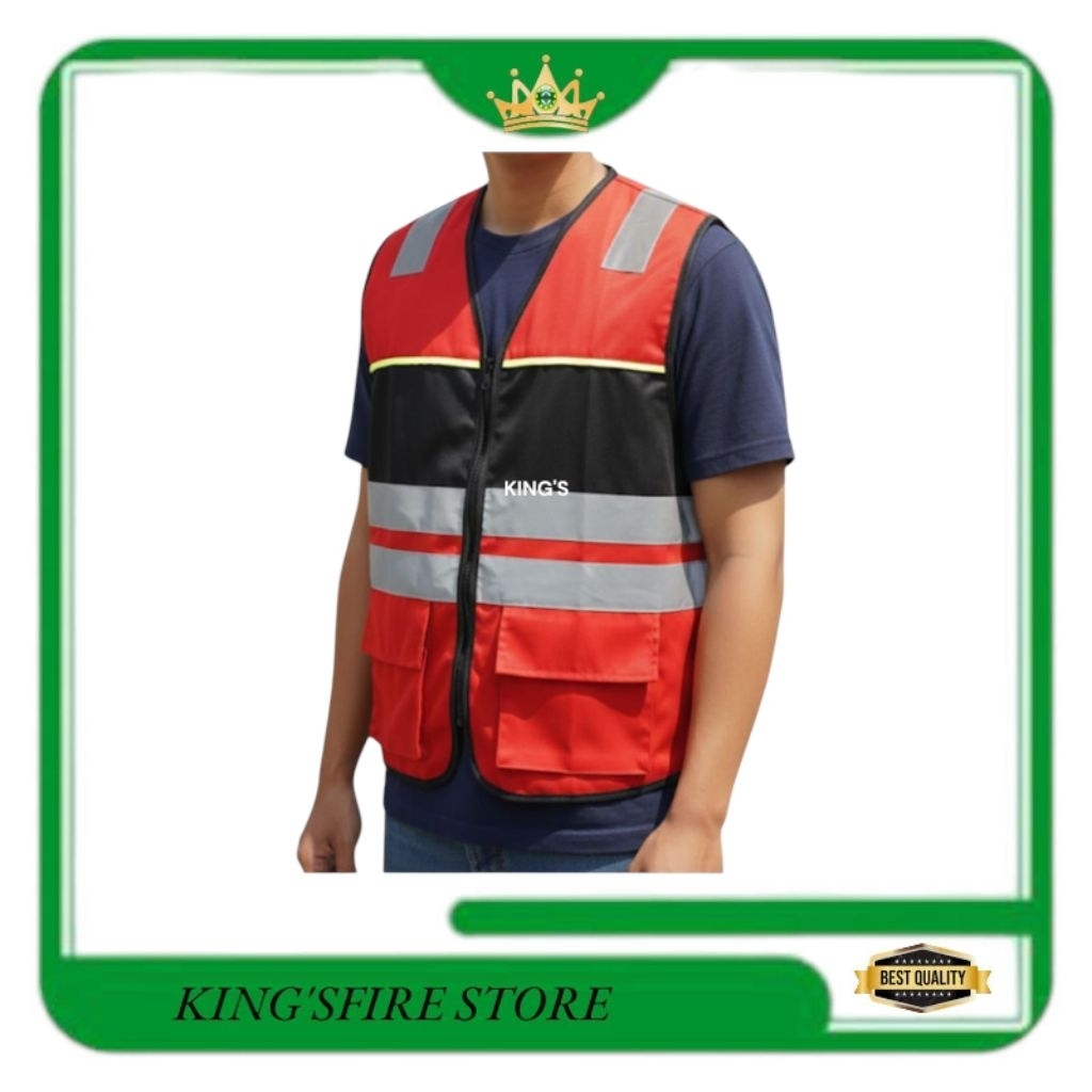 Safety vest HSE merah kombinasi hitam terbaru