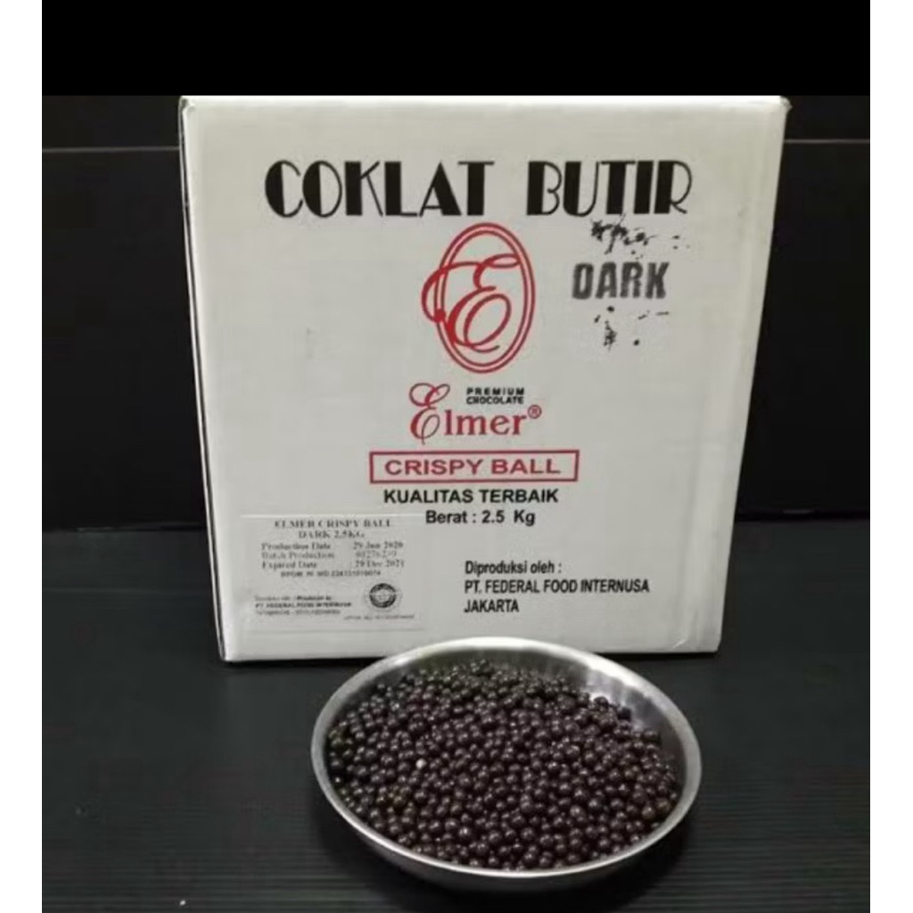 

ELMER CRISPY BALL DARK CHOCOLATE kemasan 2,5 KG / COKLAR BUTIR ELMER 2,5 KG