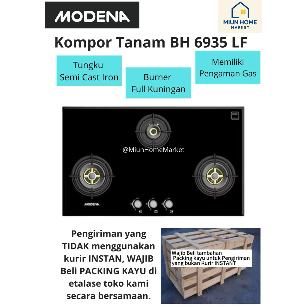 Kompor tanam Modena BH 6935 LF BH6935LF / 3 tungku Kuningan