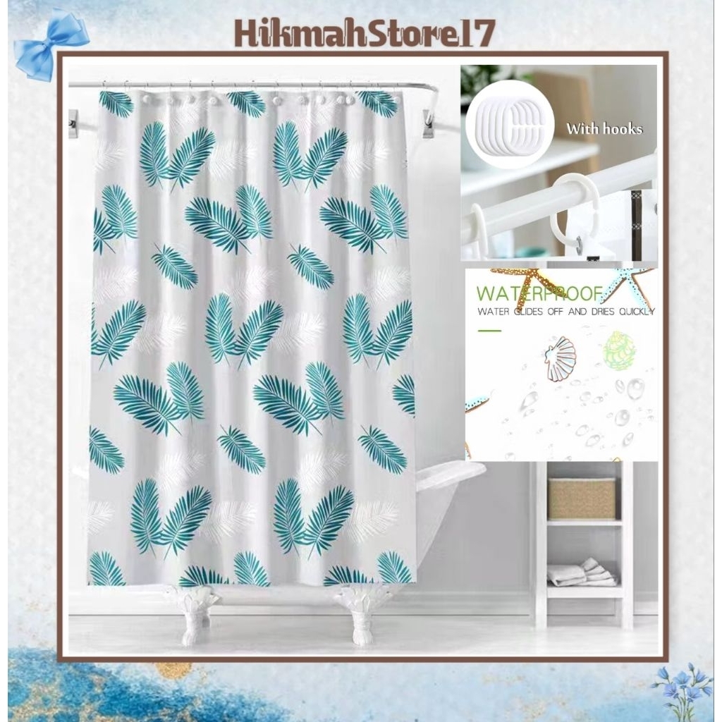 H17 | Shower Curtain Tirai Kamar Mandi Bahan Tebal Tirai Shower Bathup Anti Air 180 x 180cm + Ring H
