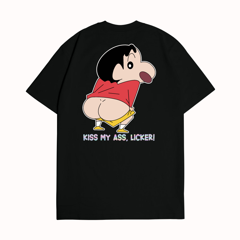 KARIMAKE Kaos Baju T Shirt Distro Unisex Gambar Anime CRAYON SHINCHAN KISS MY ASS Hologram