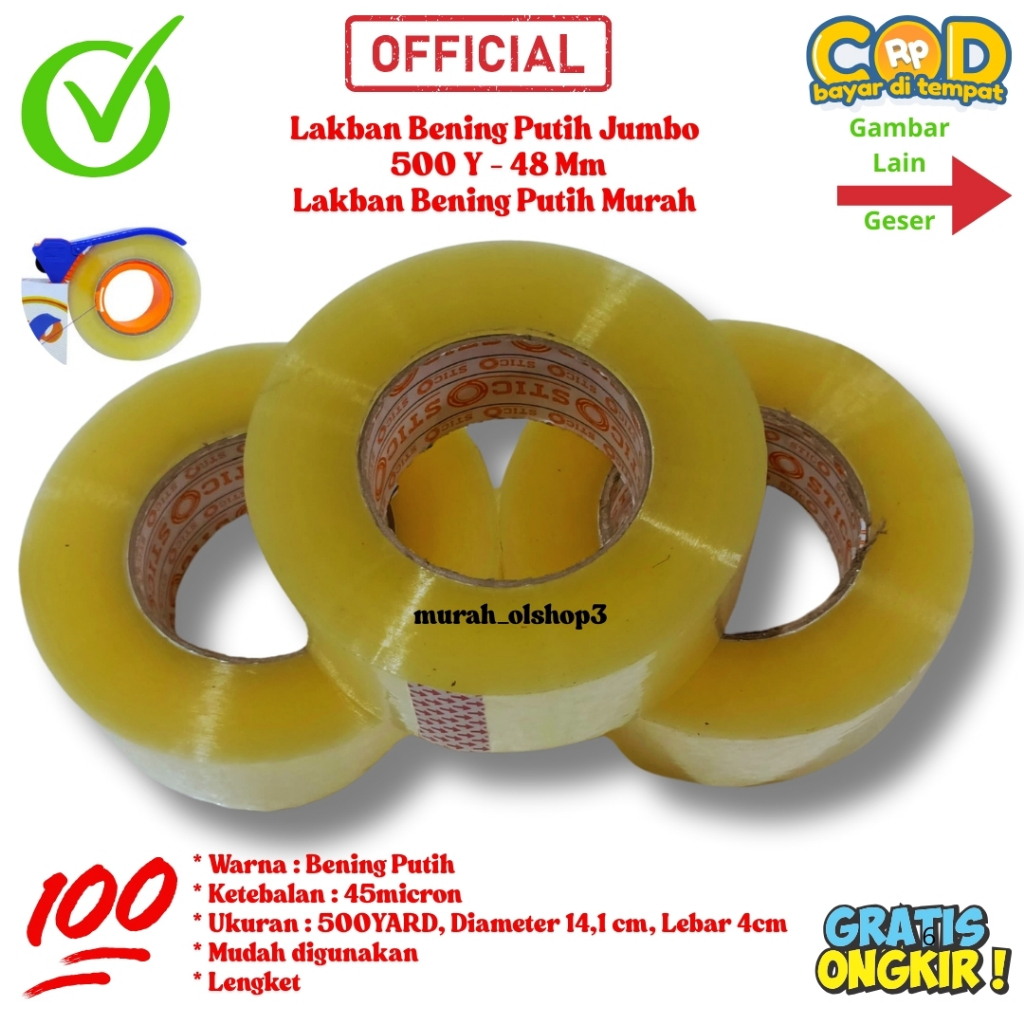Lakban Bening Putih Full Tape 48mm X 500yard ( Cmh )