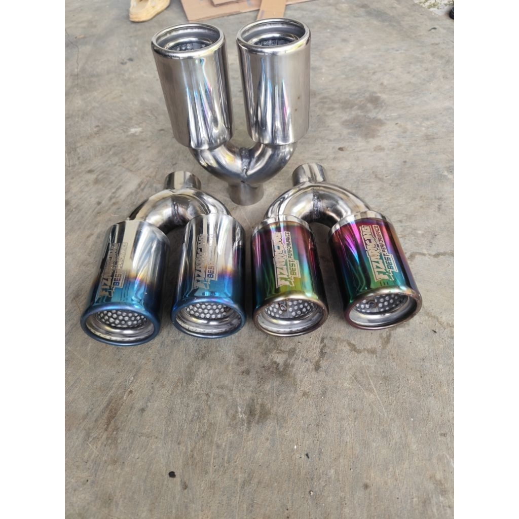 knalpot mobil racing cabang dua full Stenlis steel suara bass untuk semua jenis mobil