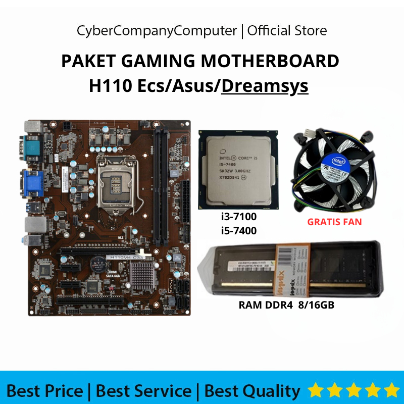 Paket Gaming Mainboard Ecs/Asus/Dreamsys H110 -Mobo Socket LGA1151 USB 3.0 INTEL Gen6/7 DDR4 Support