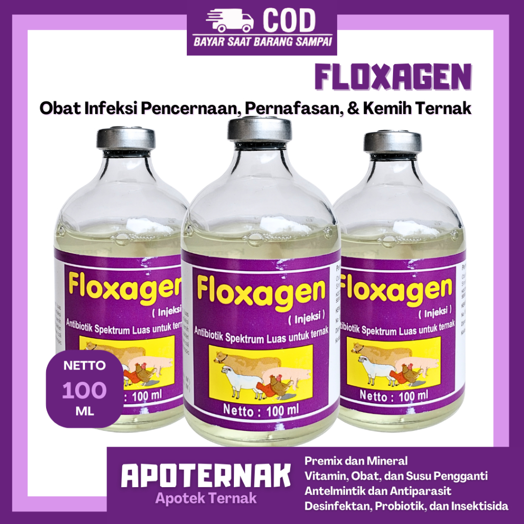 FLOXAGEN 100ML - Obat Hewan Mengatasi Infeksi Pernafasan Untuk Ternak Sapi Babi Kambing Unggas