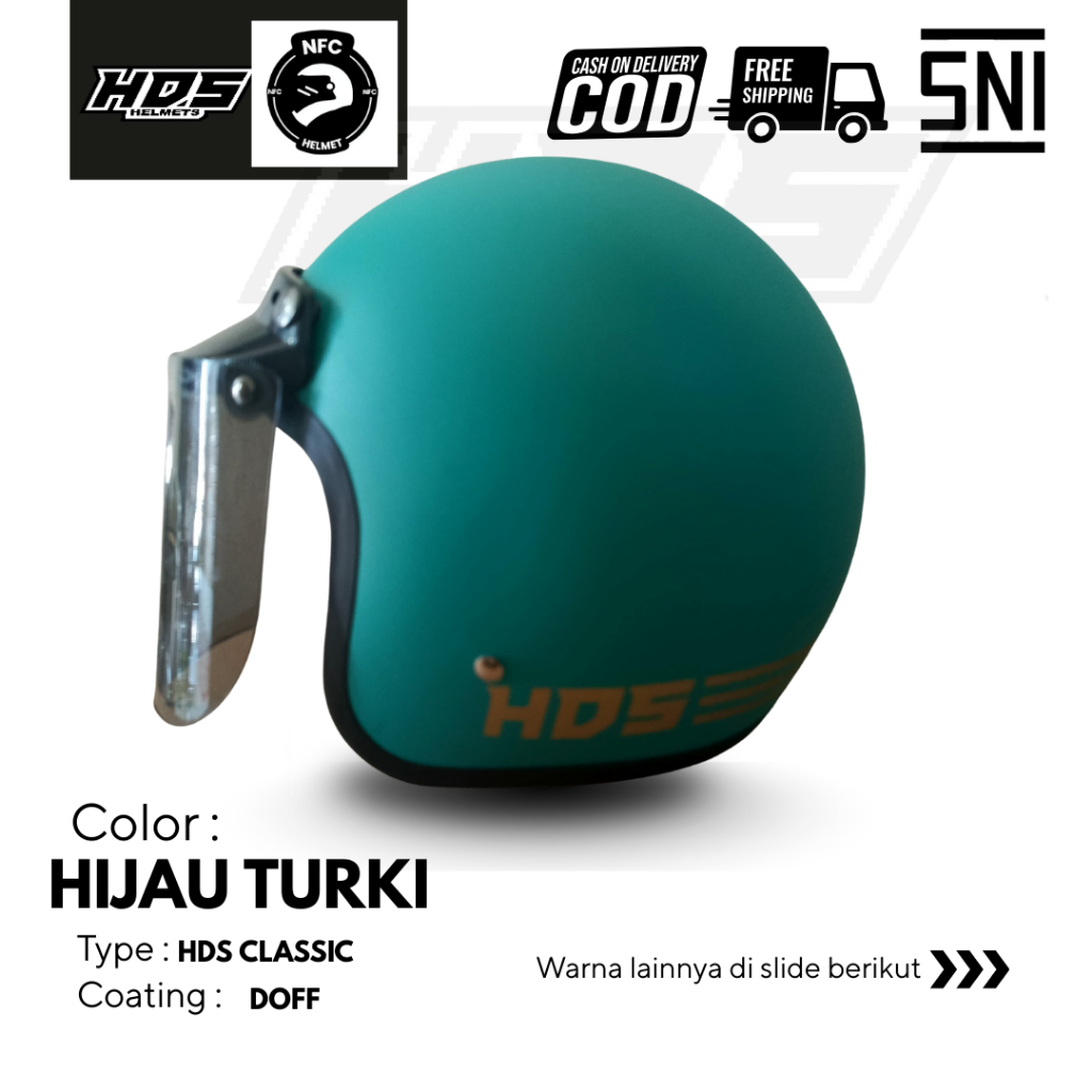 Helm Bogo Dewasa Classic Retro SNI Cepol Hijab Wanita Pria Mixed Color Warna Putih Hijau Coral Gloss