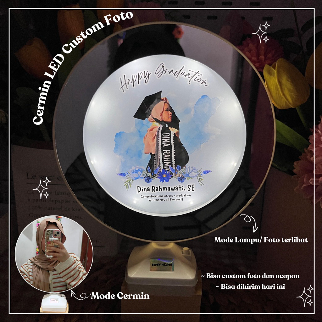 Cermin LED Custom Foto | Kado wisuda ulang tahun | kado wedding | Anniversarry | Farewell | Gift gra