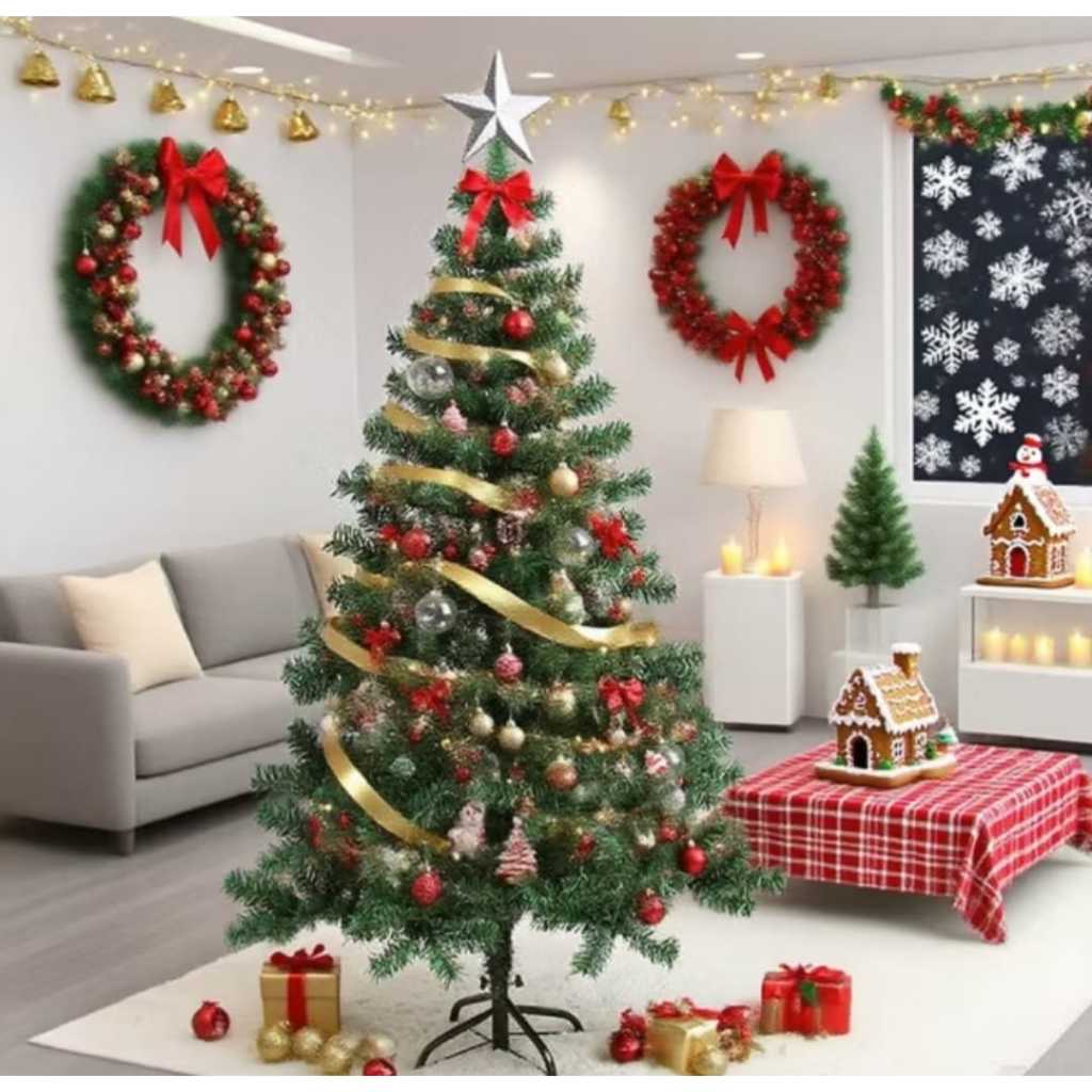 Promo Pohon Natal PVC 150cm 120cm 90cm  Lengkap Hiasan Lampu