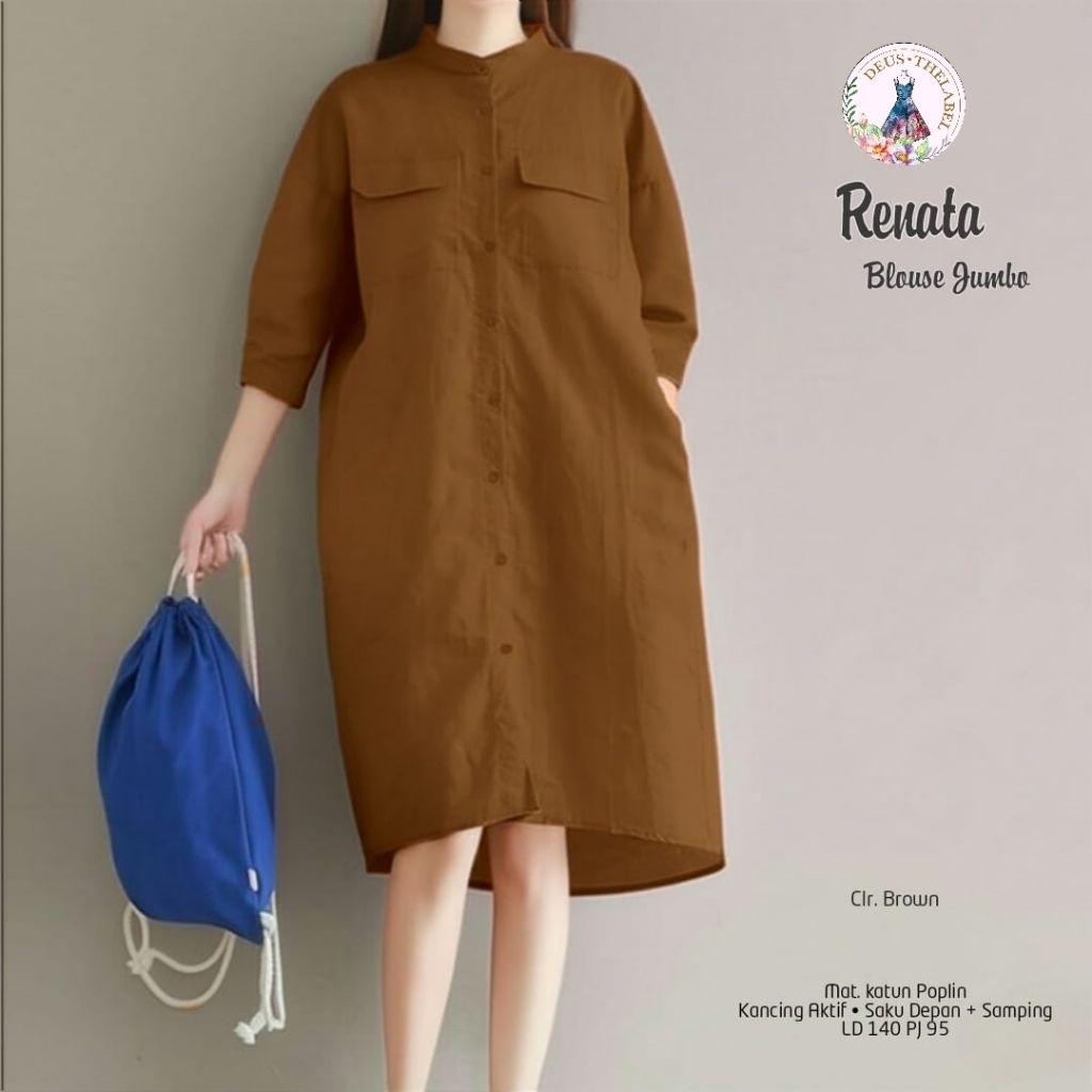 RENATA TUNIK MIDI JUMBO MUAT SAMPAI XXL POLOS NYAMAN UNTUK DAILY