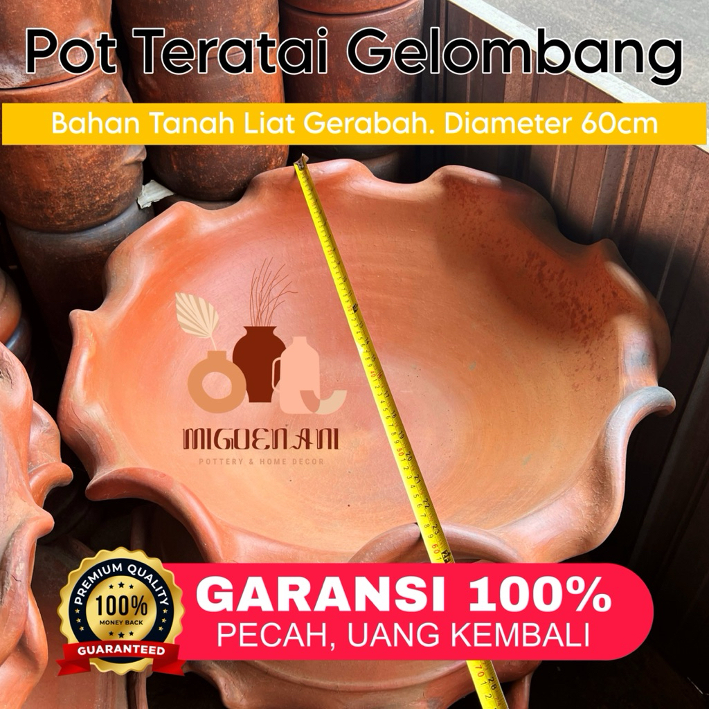 Pot Teratai Gelombang Diameter 60cm Gerabah Tanah Liat