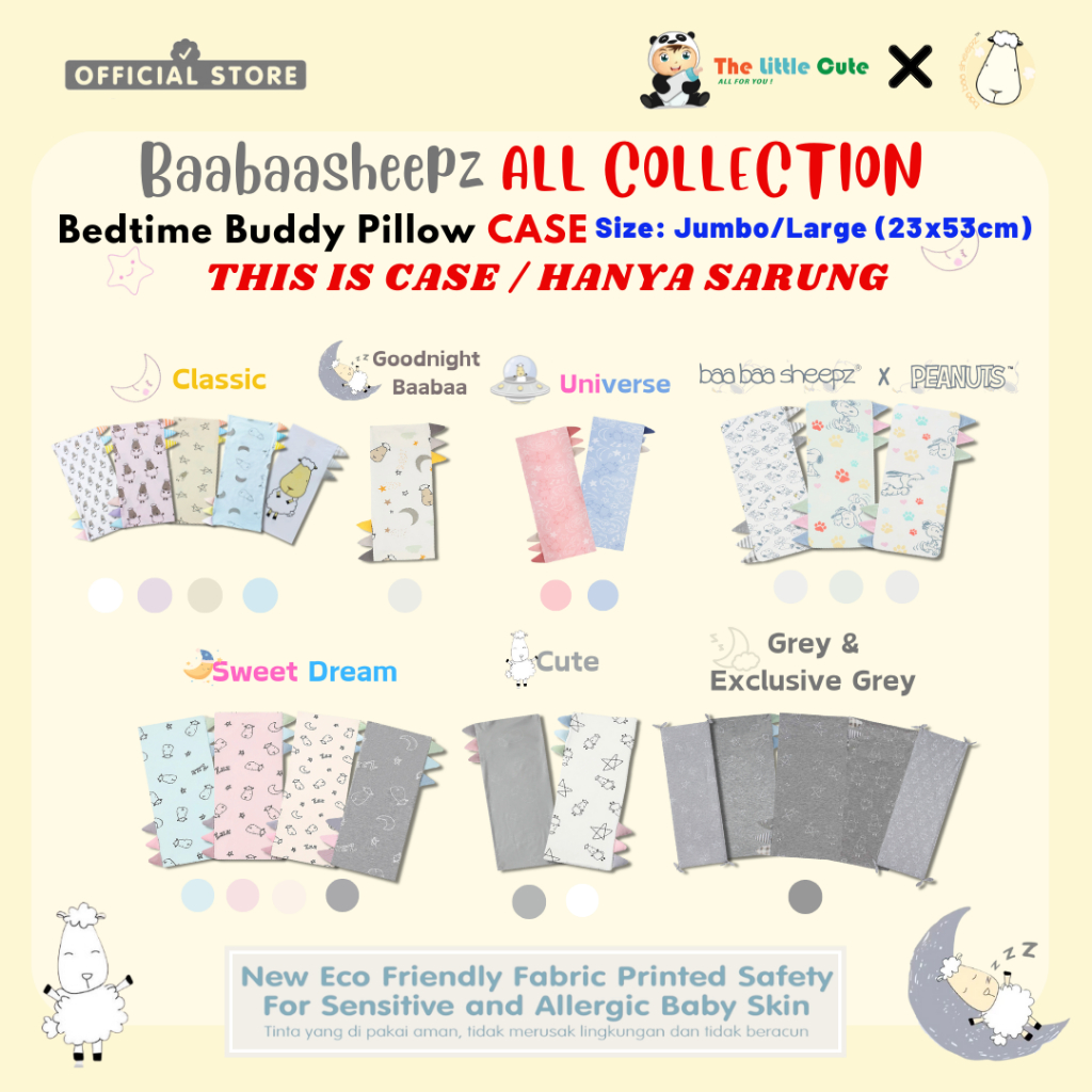 Baabaasheepz Bedtime Buddy Pillow Case  Large Jumbo Sarung Bedtime Buddy Classic Grey Cute Universe