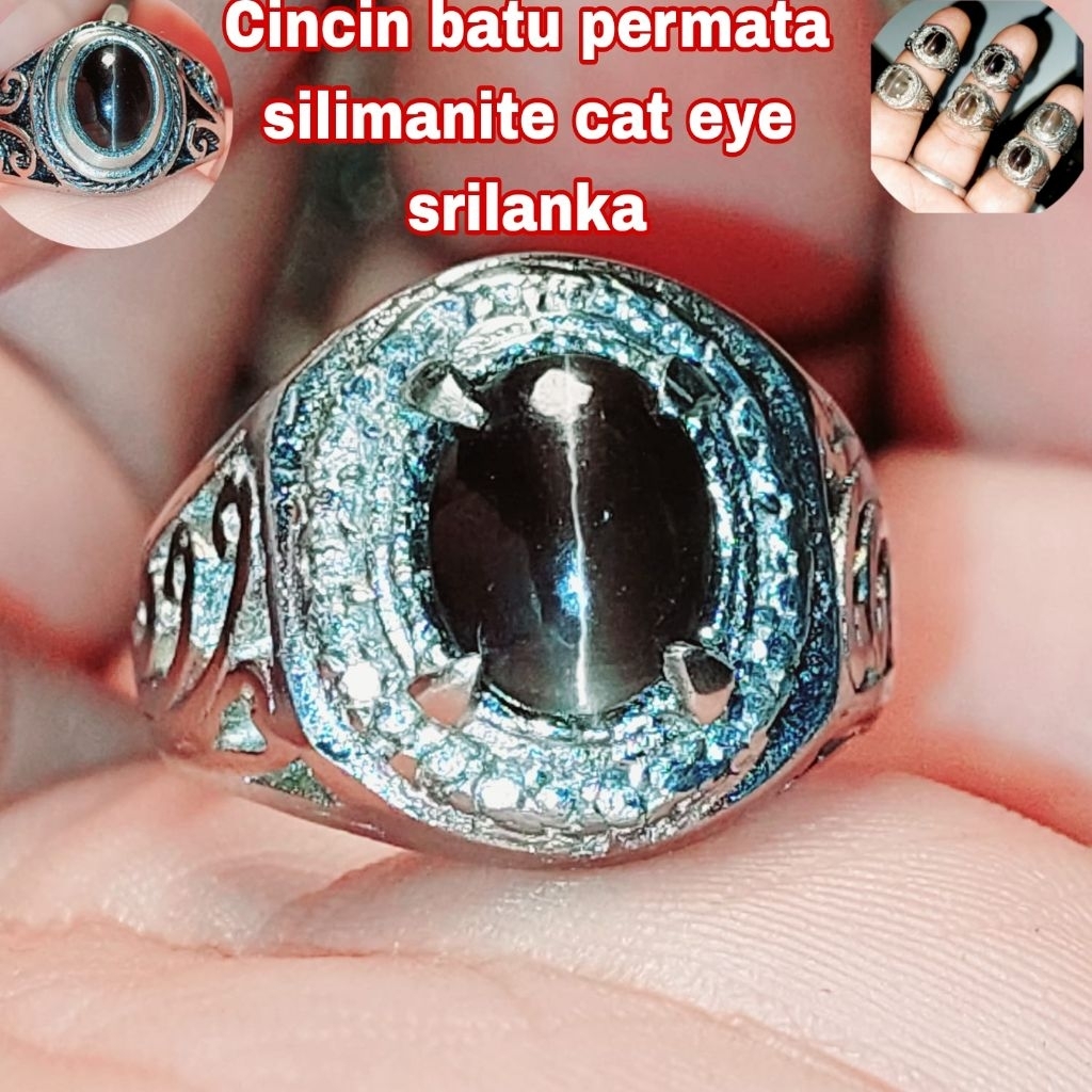 Cincin batu permata silimanite cat eye srilanka / akik mata kucing asli alam