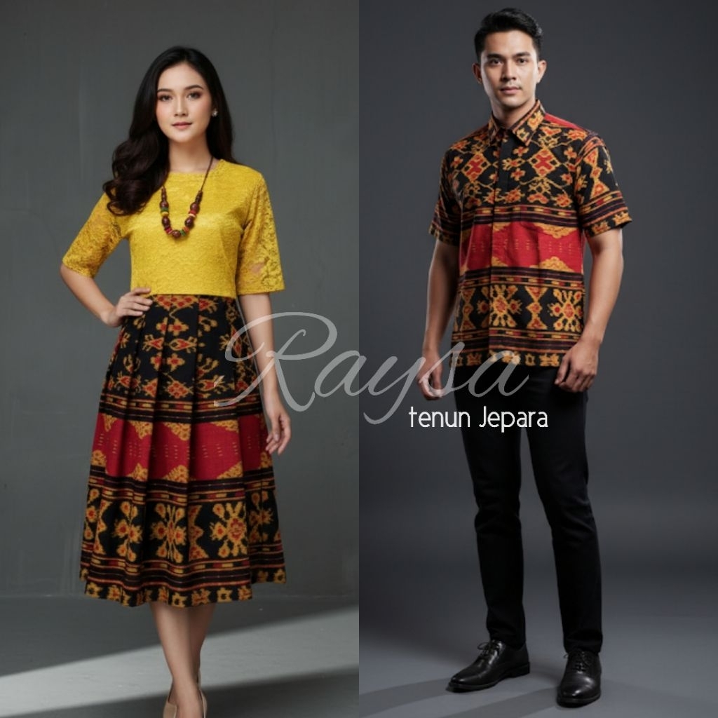 COUPLE DRES TENUN BROKAT DAN KEMEJA TENUN