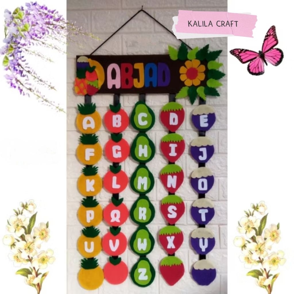 HIASAN KELAS HURUF ABJAD MODEL BUAH / DEKORASI KELAS PAUD TK SD BAHAN SPON