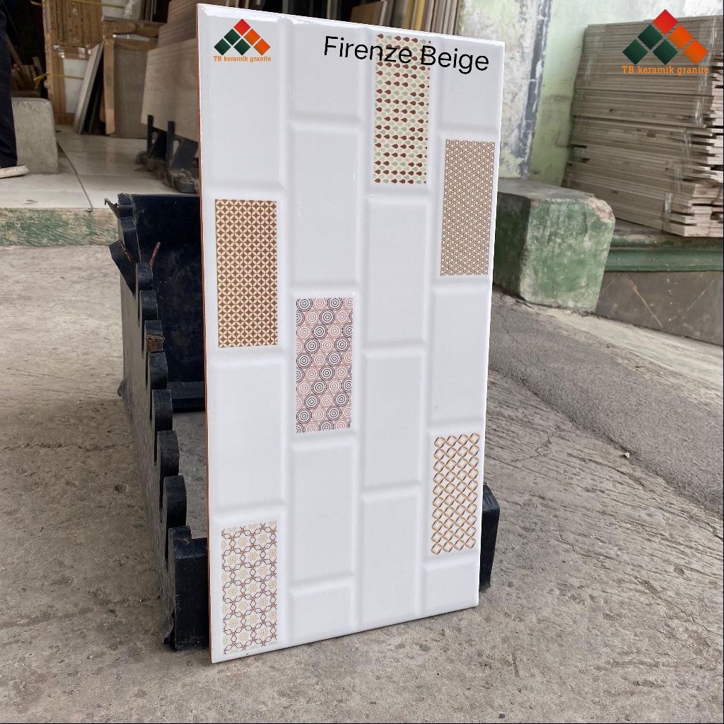 Keramik Dinding 25x50 Firenze Beige | Uno | Glossy - Embos | KW 1 Export