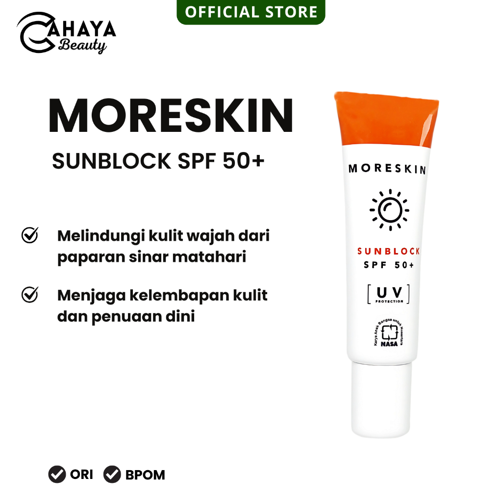 Moreskin Sunblock Spf 50+ Sunscreen Wajah, Pelindung Wajah dari Sinar Matahari Pelembab Wajah