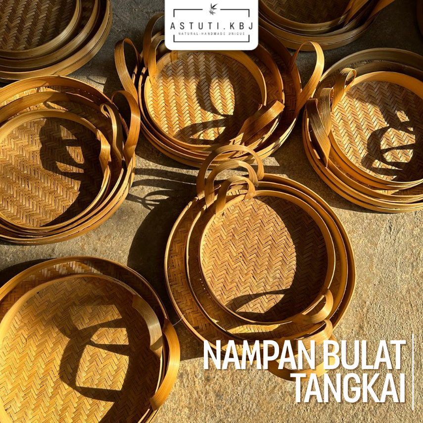 NAMPAN BAMBU BULAT DENGAN TANGKAI | tampah | baki | kerajinan bambu | tempat gelas | hantaran