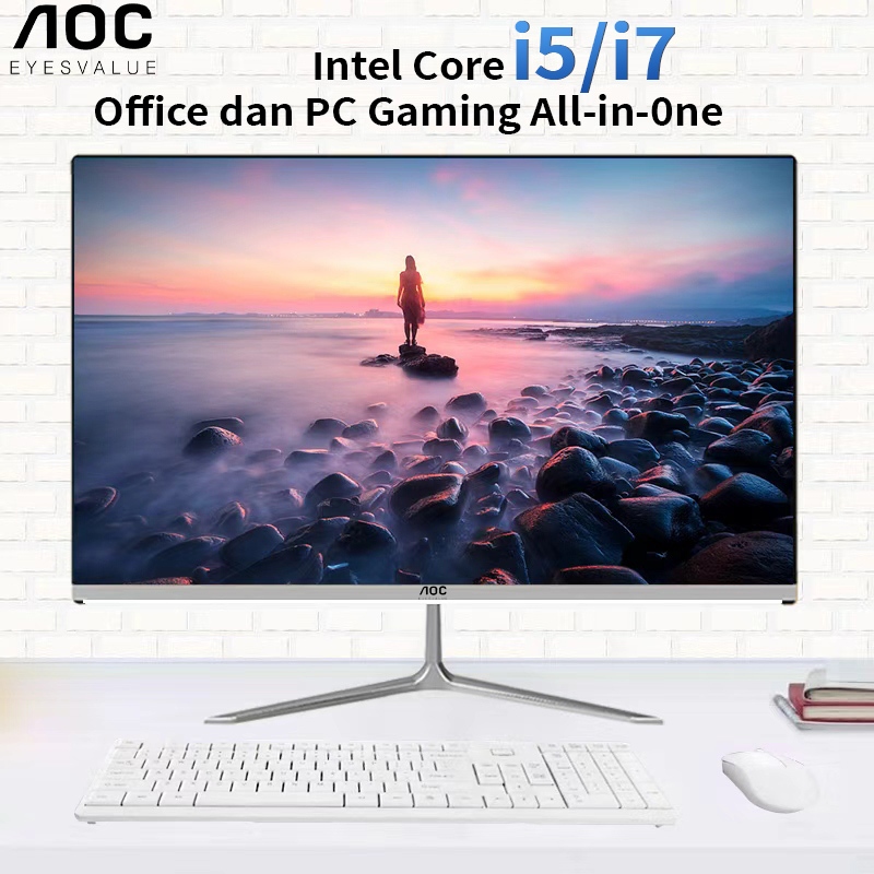 AOC Komputer Full PC All-in-One 19‘ 22' 24'27“ Baru Terbaru HD Super Tipis Intel Core i3/i5/i7 Untuk