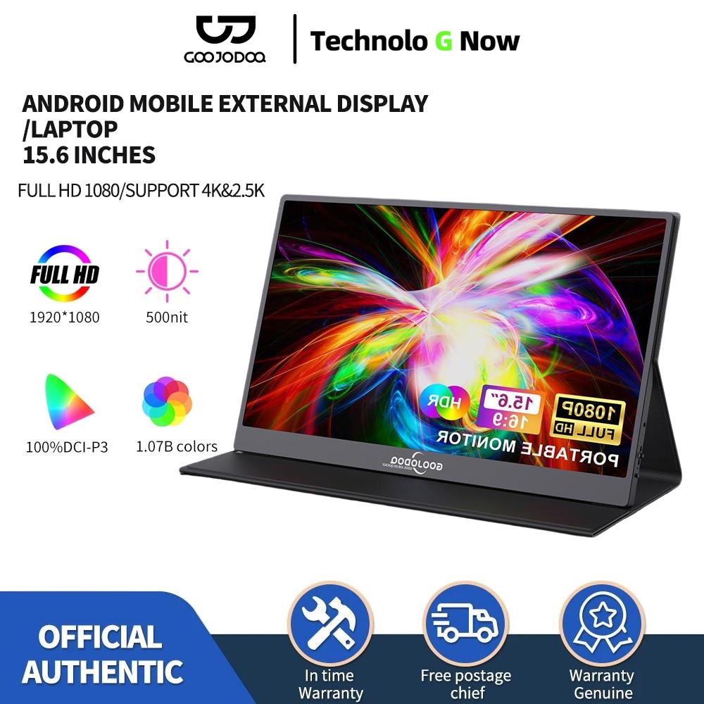 Goojodoq Portable Monitor for Laptop 15.6'' 1920*1080P 4K FHD IPS Display Portable Monitor for iPad/