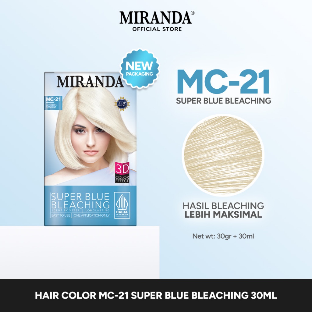 Miranda Hair Color MC21 Super Blue Bleaching 30ml / Decoloring / Semir Cat Rambut Warna Putih Perman
