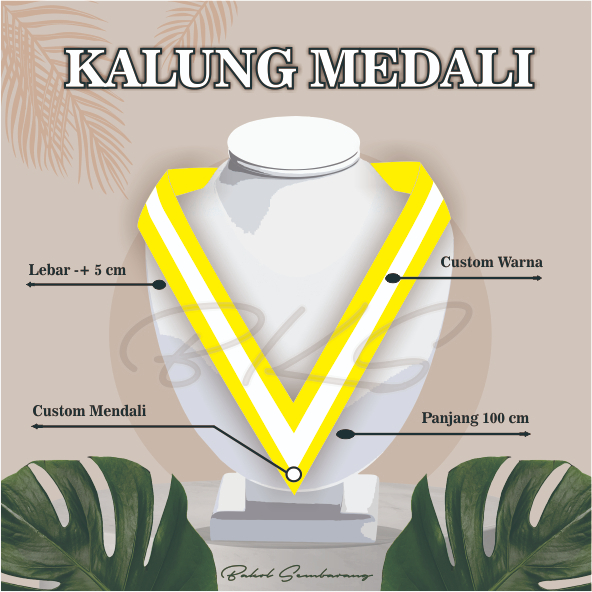 KALUNG GORDON/MEDALI/WISUDA CUSTOM KUNING STRIP PUTIH
