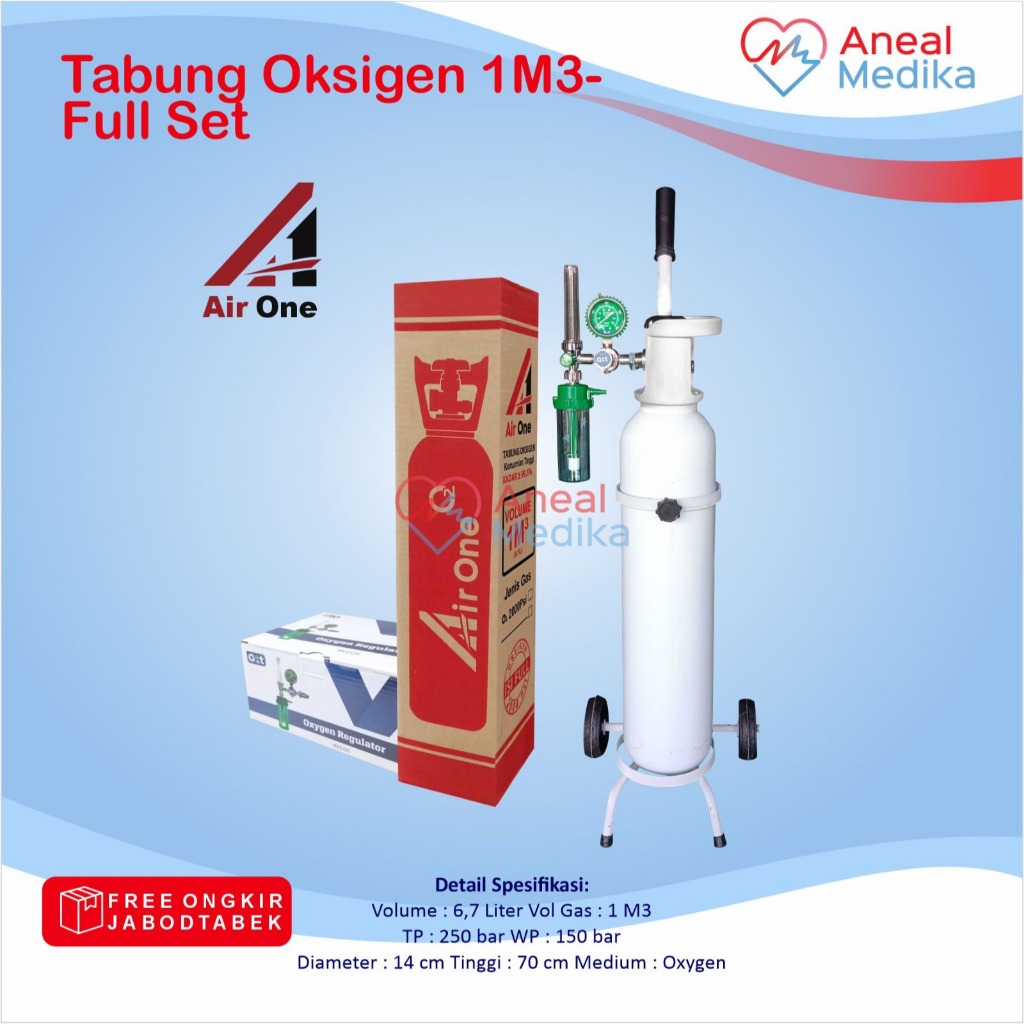 Tabung Oxygen Lengkap 1m3 siap pakai - Tabung oksigen Set 1m3 - tabung oksigen lengkap