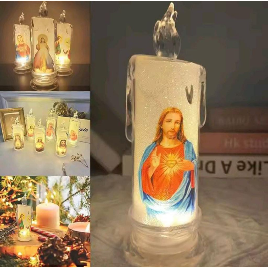 Lampu Lilin LED Elektrik Motif Tuhan Yesus Dan Bunda Maria Lilin Hiasan Kamar