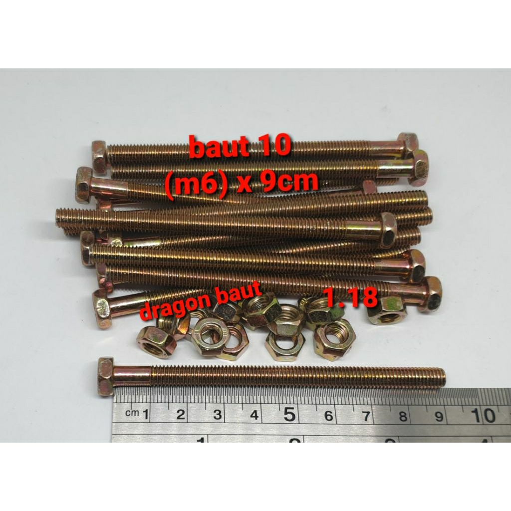 (paket 50 set) baut 10 (6mm) x 9cm + mur