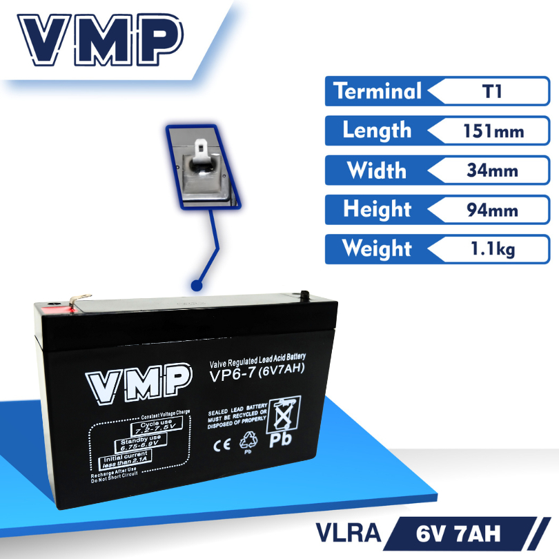 2 DUS 20 UNIT. Baterai VMP 6V 7AH 20Hr NP6-7 AGM VRLA SLA. Aki Battery Motoran Mobilan Anak UPS